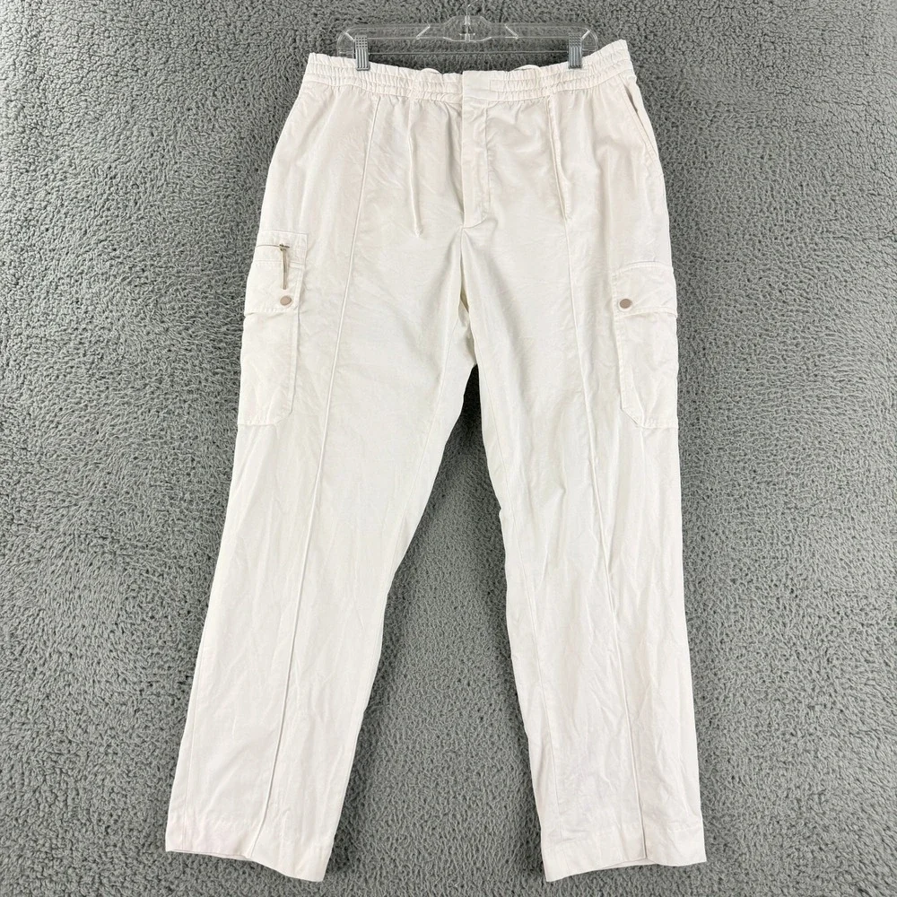 Ermenegildo Zegna Cargo Pants Men's 34 White Cotton Elastic Waist Trousers